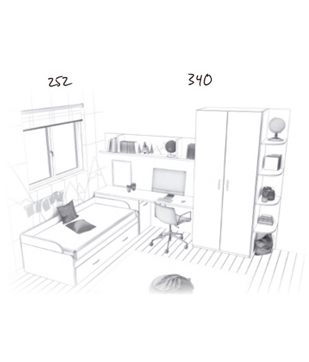Habitación juvenil armario dos puertas rectas Basic34