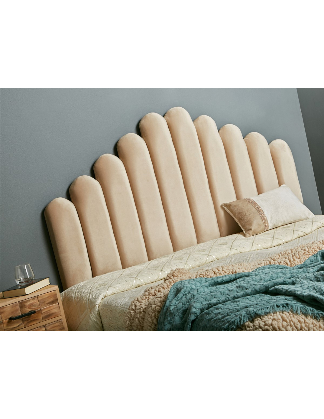 Cabecero de cama de 180 cm de terciopelo acanalado beige - AMBRILIA