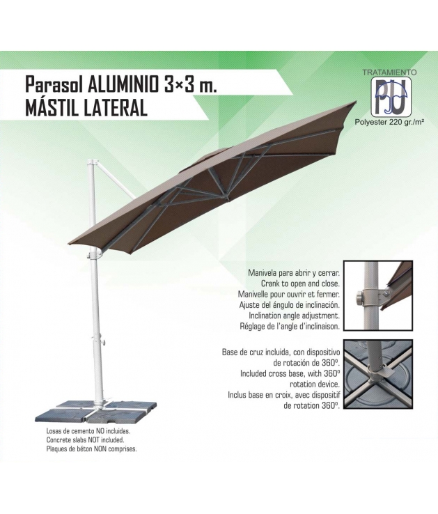 Parasol Aluminio 3 x 3 m mástil lateral