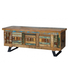 Baúl en madera mango y patas de hierro de 116 cm