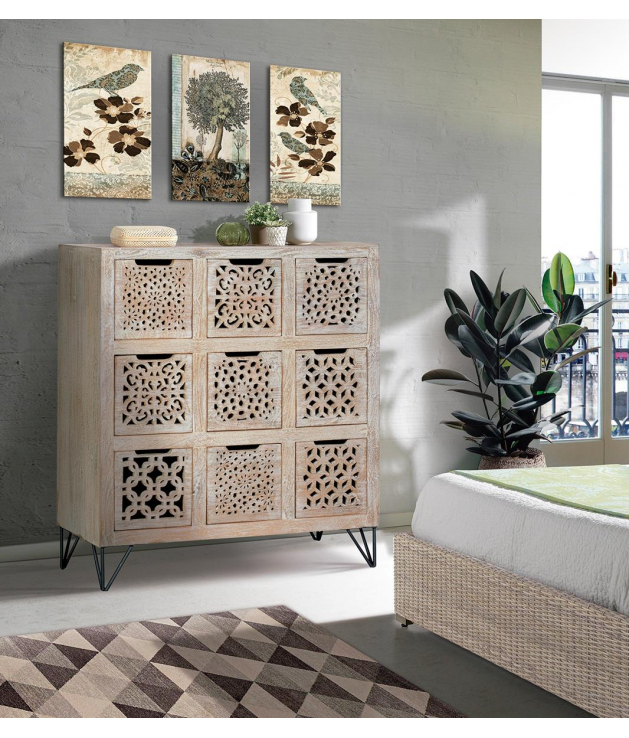 Cómoda con 9 cajones en madera de...