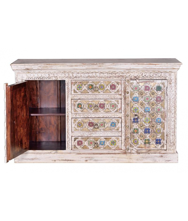 Aparador en madera de mango y detalles en bronce y cerámica