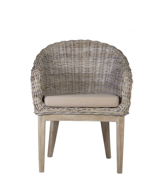 Sillón rattán blanqueado con argolla