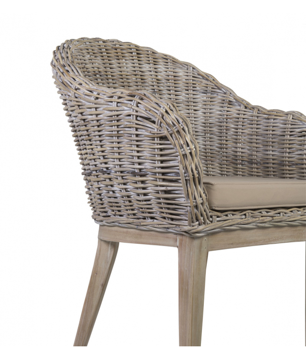 Sillón rattán blanqueado con argolla