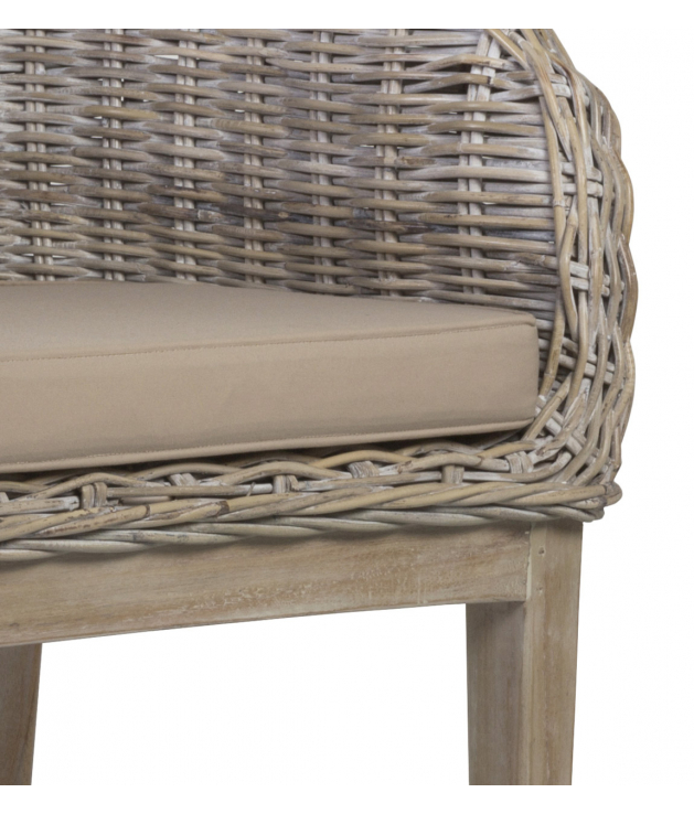 Sillón rattán blanqueado con argolla