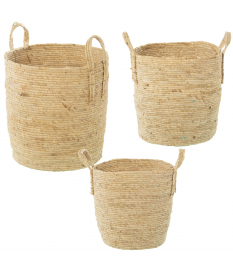 Set 3 cestos hojas de maíz/hierba de mar natural