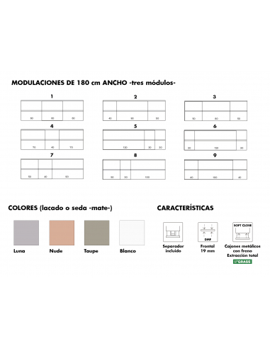 Mueble de baño modular 180 cm | Kasas Decoración