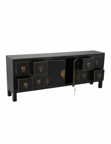 Mueble 8 cajones negro-oro madera