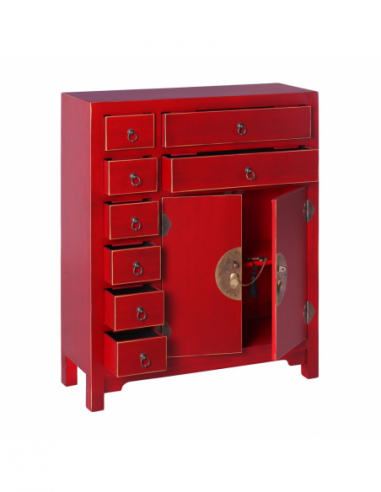Mueble auxiliar rojo detalles dorados