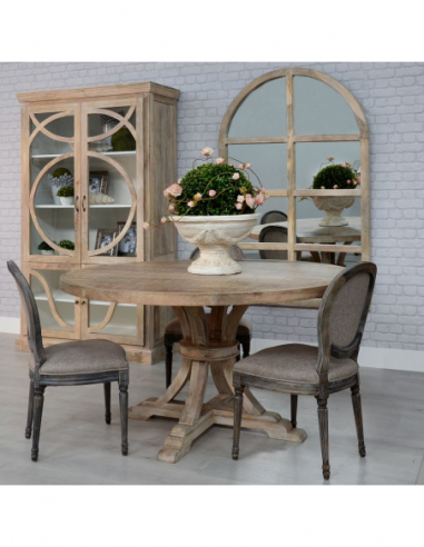 Mesa comedor redonda blanco decapé