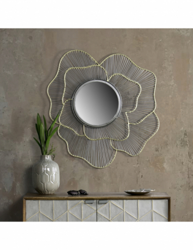 Espejo metal zinc y oro forma florar