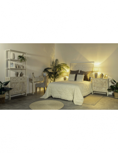 Silla rattán-lino-madera beige-natural