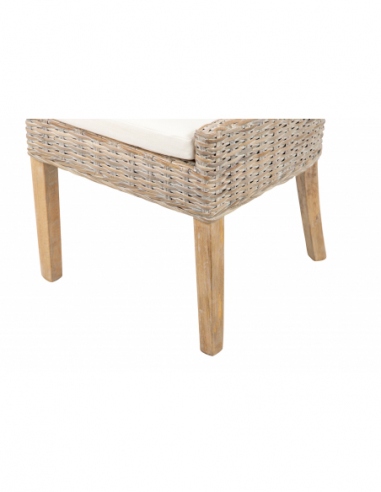 Silla rattán-lino-madera blanco-beige Silla rattán-lino-madera blanco-beige