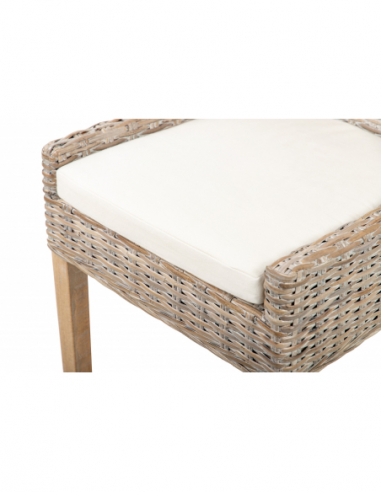 Silla rattán-lino-madera blanco-beige Silla rattán-lino-madera blanco-beige