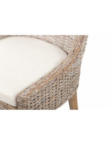 Silla rattán-lino-madera blanco-beige Silla rattán-lino-madera blanco-beige