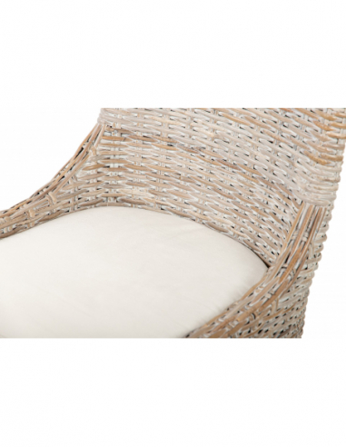 Silla rattán-lino-madera blanco-beige Silla rattán-lino-madera blanco-beige