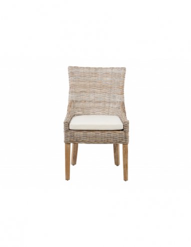 Silla rattán-lino-madera blanco-beige Silla rattán-lino-madera blanco-beige