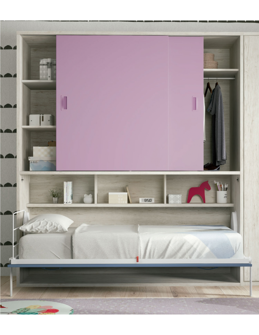Composición habitacion cama abatible vertical con armarios
