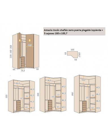 Armario rincón chaflán recto puerta...