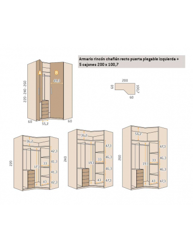 Armario rincón chaflán recto puerta...