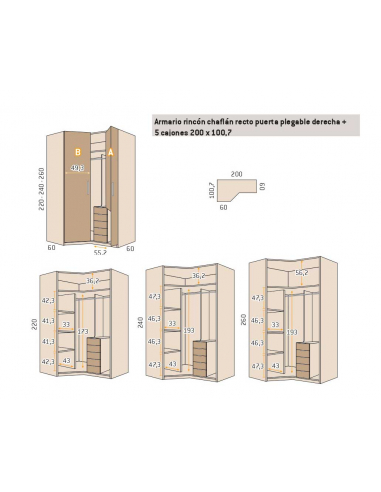 Armario rincón chaflán recto puerta...
