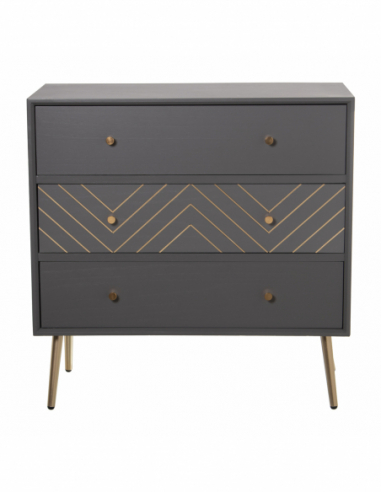 Cómoda 3 cajones madera gris dorado